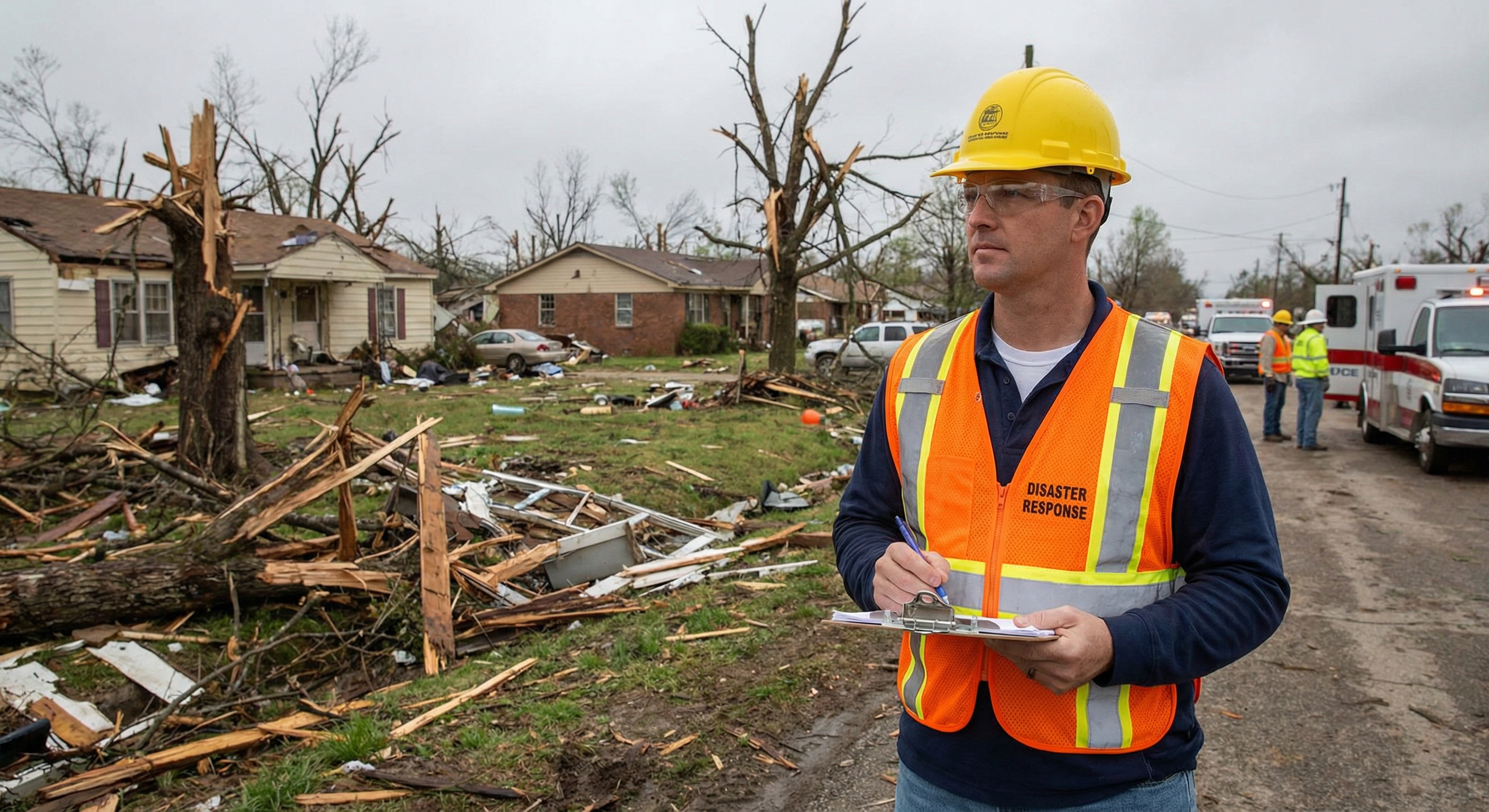 North Star Tornado Cleanup team meeting with homeowner